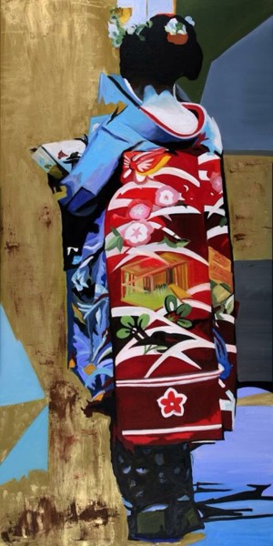 Peinture intitulée "GEISHA DOREE" par Clotilde Nadel, Œuvre d'art originale, Huile