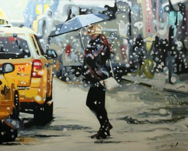 Peinture intitulée "parapluei neige a n…" par Clotilde Nadel, Œuvre d'art originale, Huile