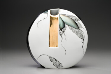 Design intitolato "Vase papillons bleus" da Clotilde Ruegg, Opera d'arte originale, Olio