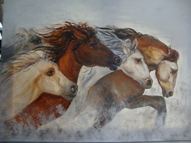 Painting titled "Course" by Clotilde Ruegg, Original Artwork, Oil