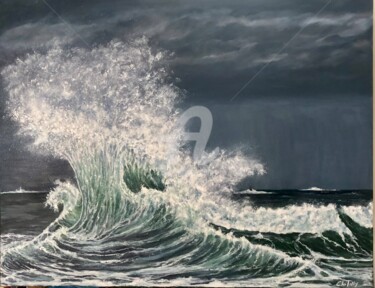 Peinture intitulée "La vague bigoudenne" par Clo Tilly, Œuvre d'art originale, Huile Monté sur Châssis en bois