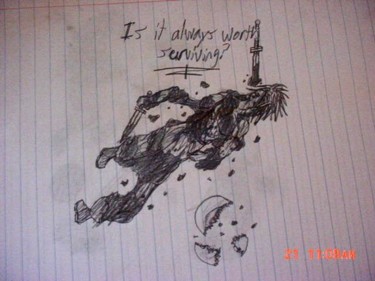 Drawing titled "A Worthy Survival?" by Lithius, Original Artwork