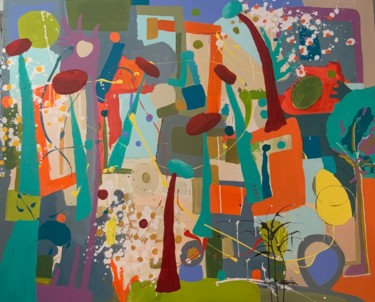 Peinture intitulée "Jardin tropical" par Clr, Œuvre d'art originale, Acrylique