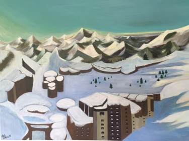 Schilderij getiteld "Avoriaz" door Lei Chen, Origineel Kunstwerk