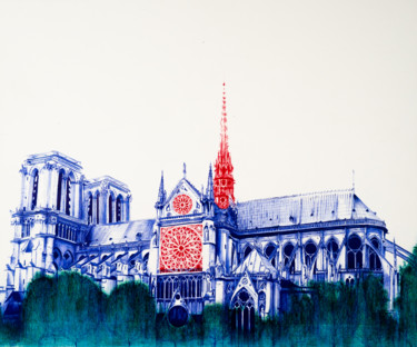 Dessin intitulée "Notre Dame" par Cm2t, Œuvre d'art originale, Stylo à bille