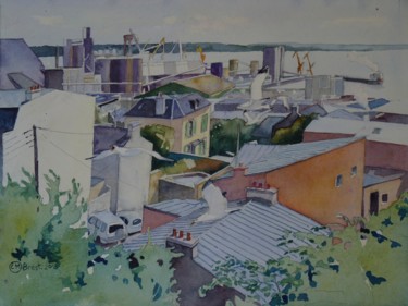 Brest, saint Marc, le port de commerce Peinture intitulée "Brest, saint Marc,…" par Claude Marchalot, Œuvre d'art originale, Aquarelle
