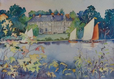 L'Erdre à Nantes Peinture Paysage, aquarelle, figuratif, œuvre d'art par Claude Marchalot