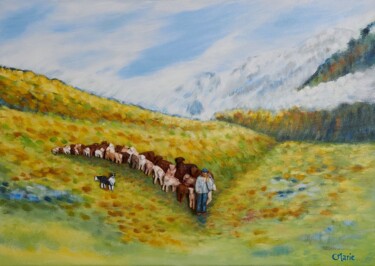 Malerei mit dem Titel "Berger des pyrenees" von Cmarie, Original-Kunstwerk, Acryl