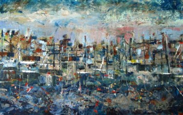 Painting titled "port bleu" by Catherine Martel, Original Artwork