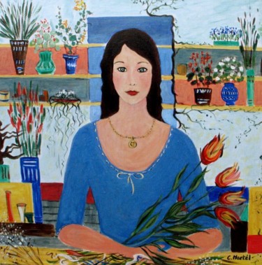Painting titled "NINA LA FLEURISTE" by Catherine Martel, Original Artwork
