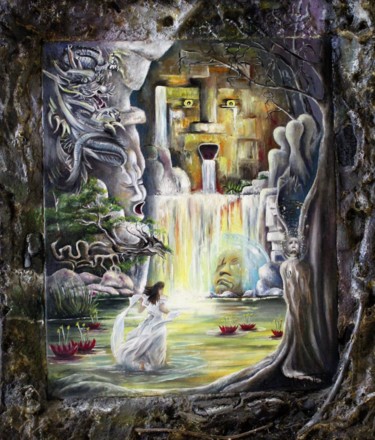 Pittura intitolato "la semeuse de rêves" da Claude Maguet, Opera d'arte originale, Olio Montato su Altro pannello rigido