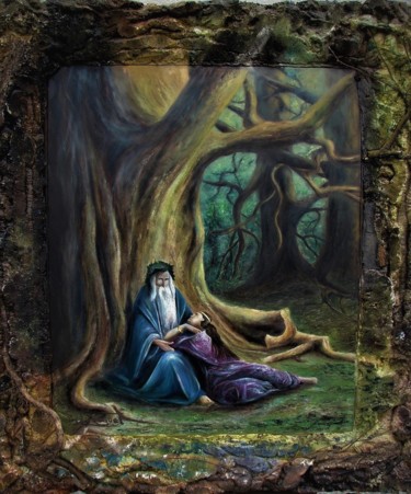 Peinture intitulée "Merlin et Vivianne" par Claude Maguet, Œuvre d'art originale, Huile Monté sur Autre panneau rigide