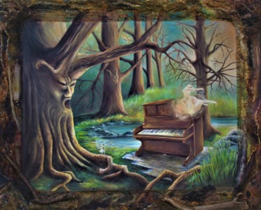 Peinture intitulée "L'âme du piano dans…" par Claude Maguet, Œuvre d'art originale, Huile Monté sur Autre panneau rigide