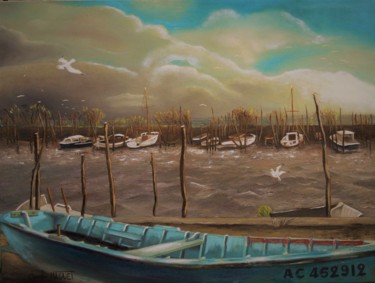 Painting titled "bassin d'Arcachon n…" by Claude Maguet, Original Artwork, Oil
