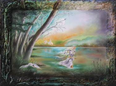 Peinture intitulée "La Dame du lac" par Claude Maguet, Œuvre d'art originale, Huile Monté sur Autre panneau rigide