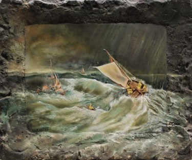 Painting titled "la tempête" by Claude Maguet, Original Artwork, Oil Mounted on Other rigid panel