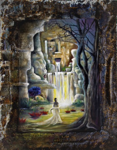 Painting titled "Le passage" by Claude Maguet, Original Artwork, Oil Mounted on Other rigid panel