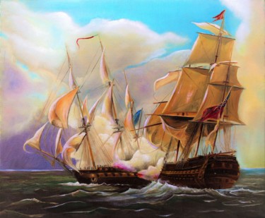 Pintura titulada "Bataille navale" por Claude Maguet, Obra de arte original, Oleo