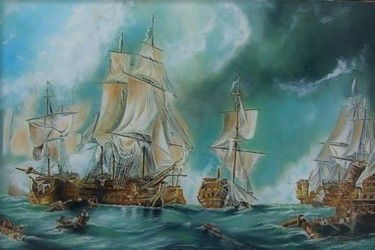 Peinture intitulée "La bataille de Traf…" par Claude Maguet, Œuvre d'art originale, Huile