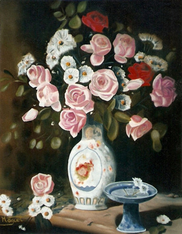 Peinture intitulée "L'eclat de rose" par Claude Maguet, Œuvre d'art originale, Huile