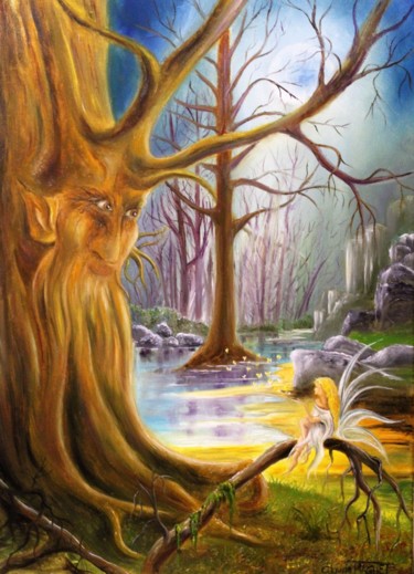 Malerei mit dem Titel "L'arbre et la Fée" von Claude Maguet, Original-Kunstwerk, Öl