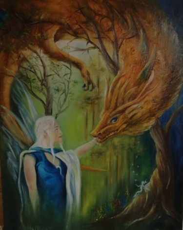 Ζωγραφική με τίτλο "La fée dragon" από Claude Maguet, Αυθεντικά έργα τέχνης, Λάδι