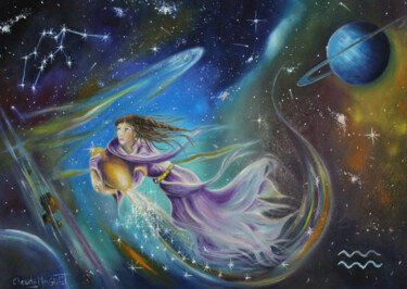 Painting titled "Sous la constellati…" by Claude Maguet, Original Artwork, Oil