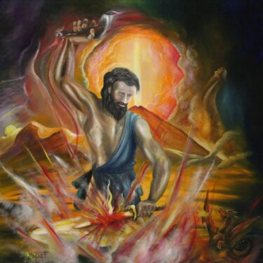 Peinture intitulée "Héphaitos et le feu…" par Claude Maguet, Œuvre d'art originale, Huile
