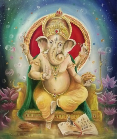 Картина под названием "Ganesh ✨le petit gé…" - Claude Maguet, Подлинное произведение искусства, Масло