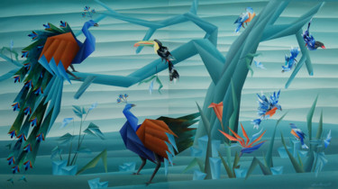 「Birds Paradise」というタイトルの絵画 Nirakar Chowdhuryによって, オリジナルのアートワーク, アクリル