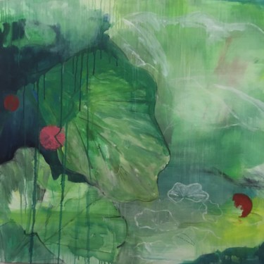 Peinture intitulée "Soleil rouge" par Céline Vaye, Œuvre d'art originale, Huile Monté sur Châssis en bois