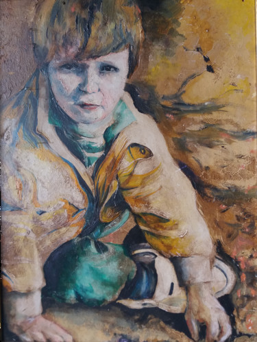 Peinture intitulée "Enfant à la plage e…" par Lubner, Œuvre d'art originale, Acrylique