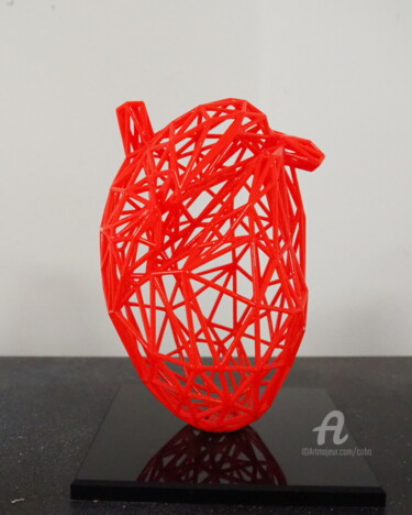 Sculpture titled "Red HEART 2.0" by Cobo, Original Artwork, Resin