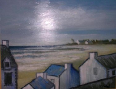 Painting titled "Maisons sur la plage" by Patrick Cochet, Original Artwork