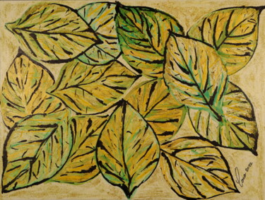 Painting titled "GREEN LEAVES" by Coco, Original Artwork, Acrylic Mounted on Wood Stretcher frame