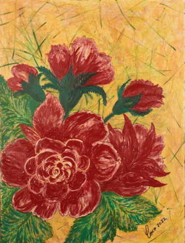 Painting titled "ROSES" by Coco, Original Artwork, Acrylic Mounted on Wood Stretcher frame