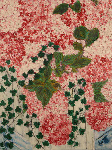 Картина под названием "PINK AND RED HORTEN…" - Coco, Подлинное произведение искусства, Акрил Установлен на Деревянная рама д…