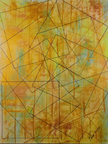 Painting titled "GOLDEN GEOMETRY" by Coco, Original Artwork, Acrylic Mounted on Wood Stretcher frame