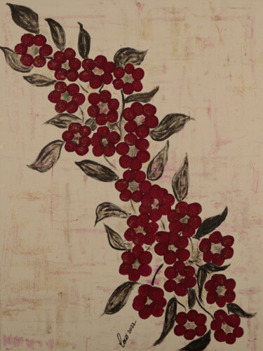 Painting titled "RED FLOWERS 1" by Coco, Original Artwork, Acrylic Mounted on Wood Stretcher frame