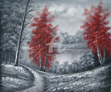 Peinture intitulée "forêt monochrome" par Coco, Œuvre d'art originale, Huile