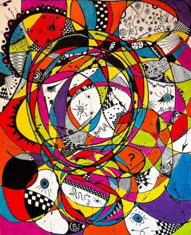 Pittura intitolato "PsyCôdelia Mix" da Corine Grumo, Opera d'arte originale, Pennarello Montato su artwork_cat.