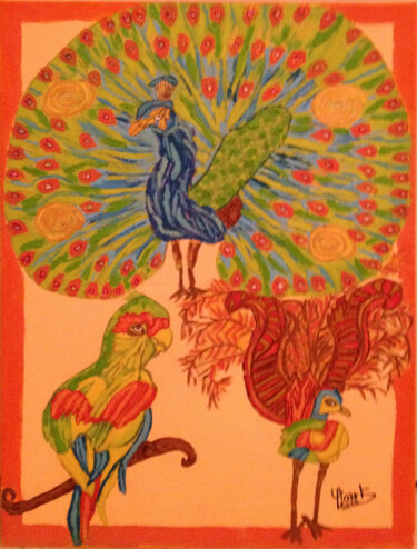 Schilderij getiteld "mes-oiseaux-du-para…" door Coco Sicart, Origineel Kunstwerk, Olie