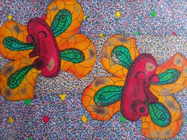 绘画 标题为“Masque papillon 2” 由Coco Vewenda, 原创艺术品, 墨