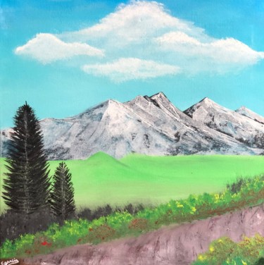 Peinture intitulée "Montagne printanière" par Corinne Garcia, Œuvre d'art originale, Acrylique