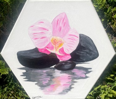 Schilderij getiteld "Orchidée" door Corinne Garcia, Origineel Kunstwerk, Acryl