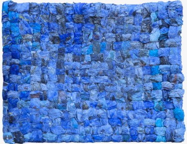 Textile Art με τίτλο "trame-bleue-1" από Cohco Le Guénédal, Αυθεντικά έργα τέχνης, Κολάζ