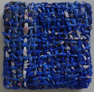Collages titled "trame INDIGO" by Cohco Le Guénédal, Original Artwork, Collages Mounted on Wood Stretcher frame