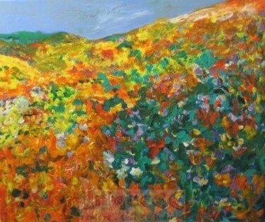 Painting titled "Hill of Flowers" by Cohen, Original Artwork, Oil