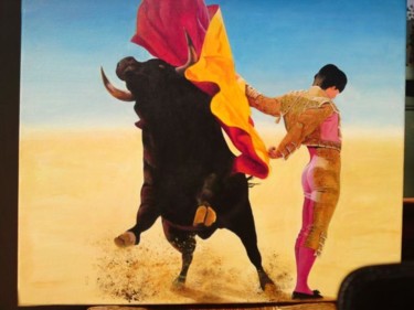 Painting titled "Tauromachie" by Isabelle Cohier, Original Artwork, Oil