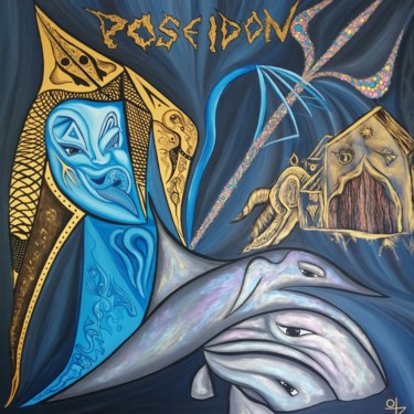 Painting titled "Poseidon" by Colass De L'As, Original Artwork, Acrylic Mounted on Wood Stretcher frame